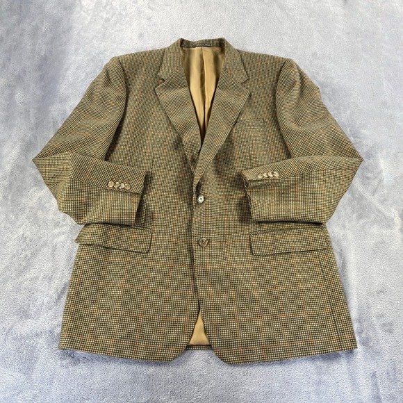 Corneliani Mens 42L US Blazer Jacket Virgin Wool Extrafine Brown Houndstooth VTG
